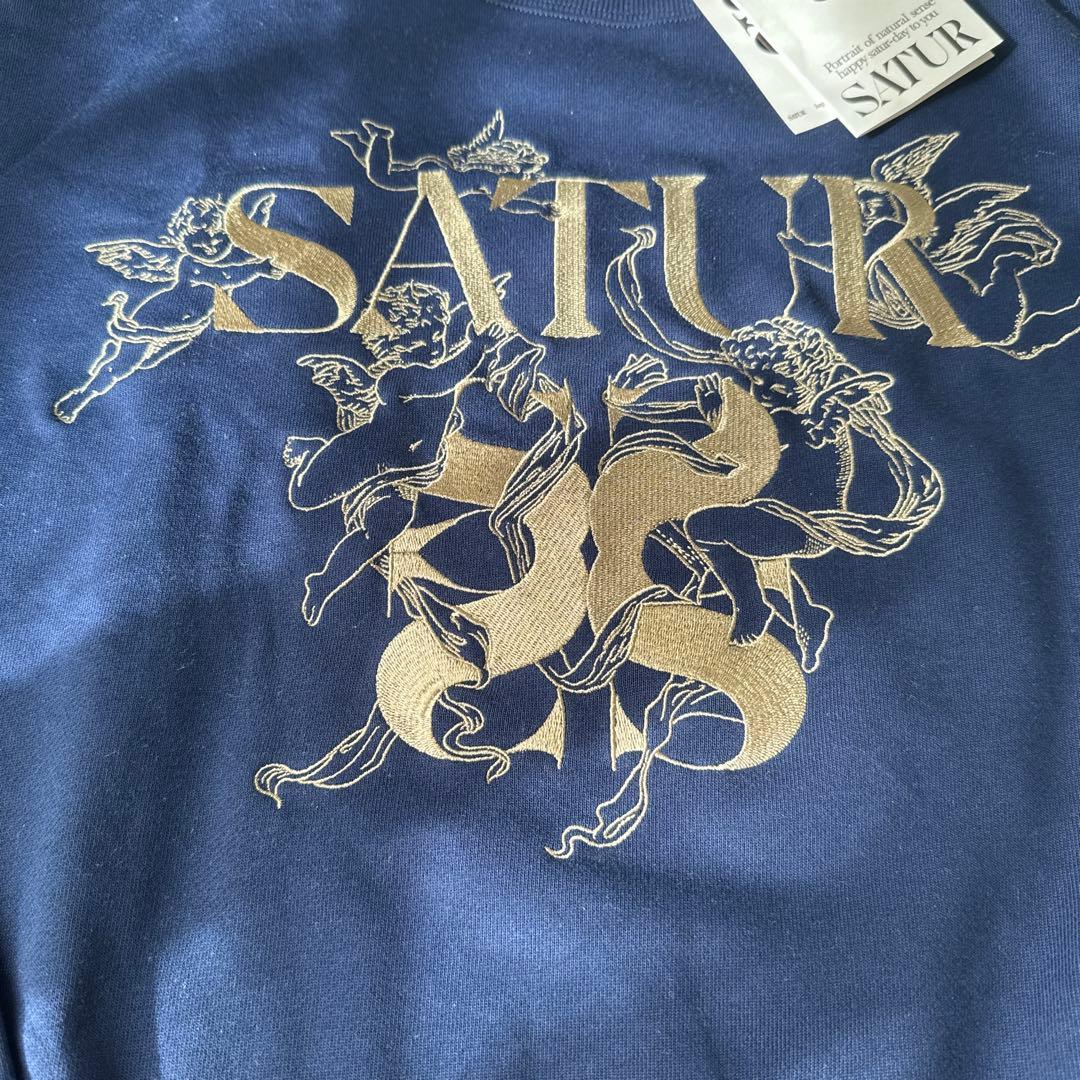 SATUR トレーナー　スウェット　ネイビー　ゴールド　刺繍　エンジェル　韓国