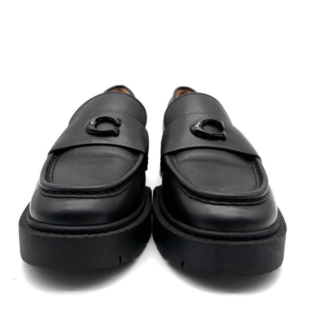 未使用保管品 コーチ リア ローファー C金具 レザー レディース 23cm 黒