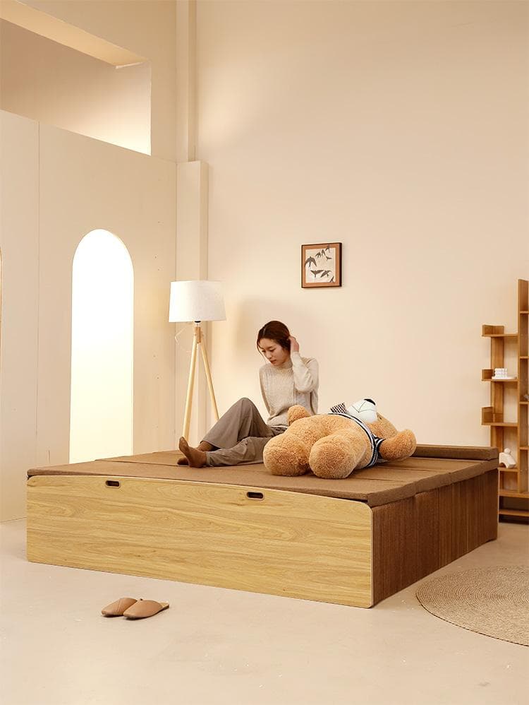 ペーパー折りたたみベッド幅100㎝高さ23㎝組立不要 マットレス付き 一人暮らし