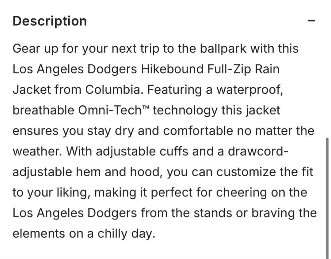 ドジャース　コロンビア　Rain Jacket L 日本未発売