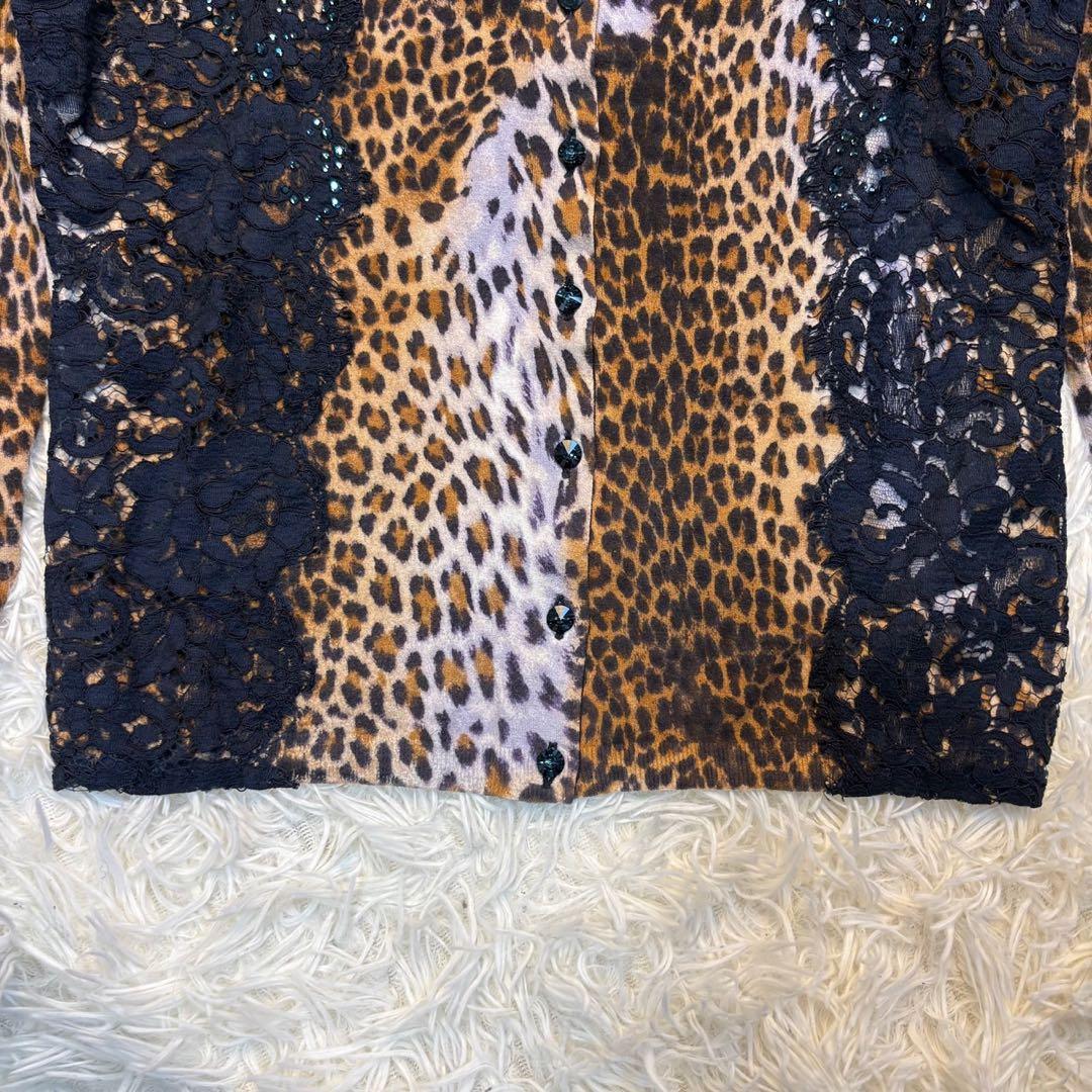 Blumarine ブルマリン カーディガン長袖 レオパード柄 レース ビジュー