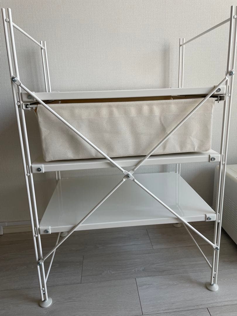 無印良品バスケット付スチールユニットシェルフ・スチール棚セット・小・ライトグレー