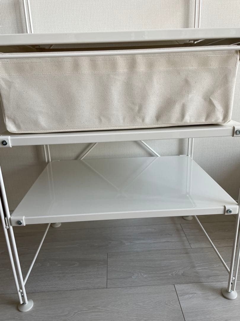 無印良品バスケット付スチールユニットシェルフ・スチール棚セット・小・ライトグレー