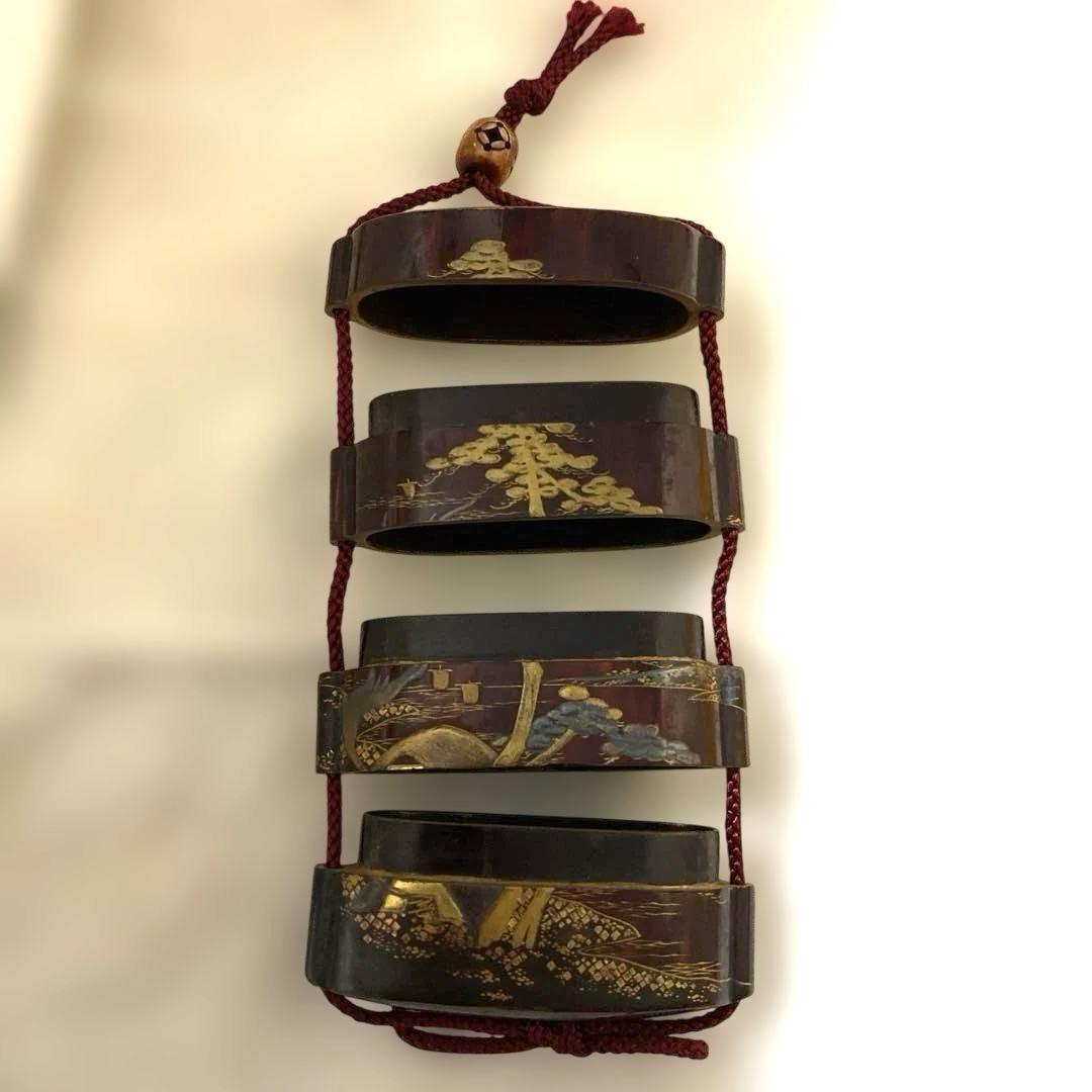 A-1 印籠　金蒔絵　木箱付き　アンティーク　装飾品　美術品　工芸品　漆芸　漆器