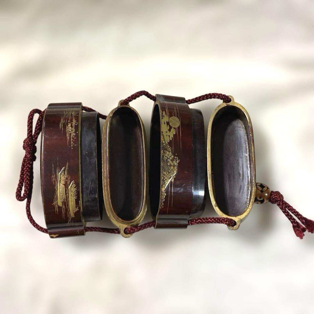 A-1 印籠　金蒔絵　木箱付き　アンティーク　装飾品　美術品　工芸品　漆芸　漆器