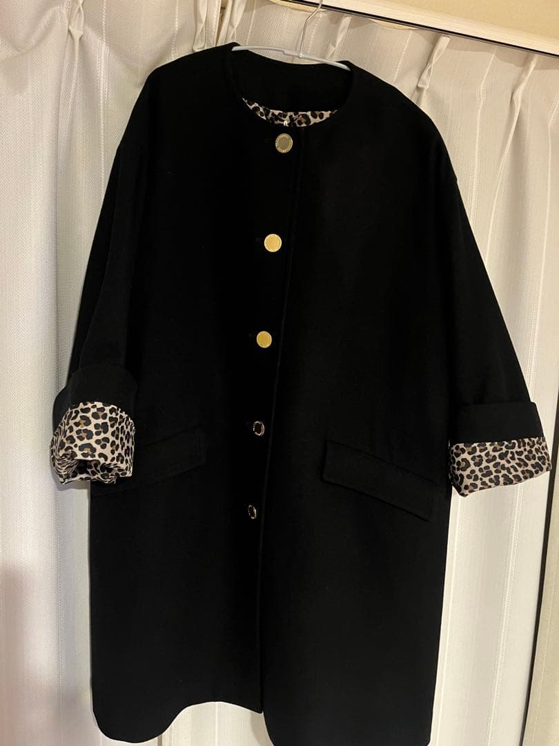 新品　Spick & Span別注ノーカラーコート　マッキントッシュ黒34