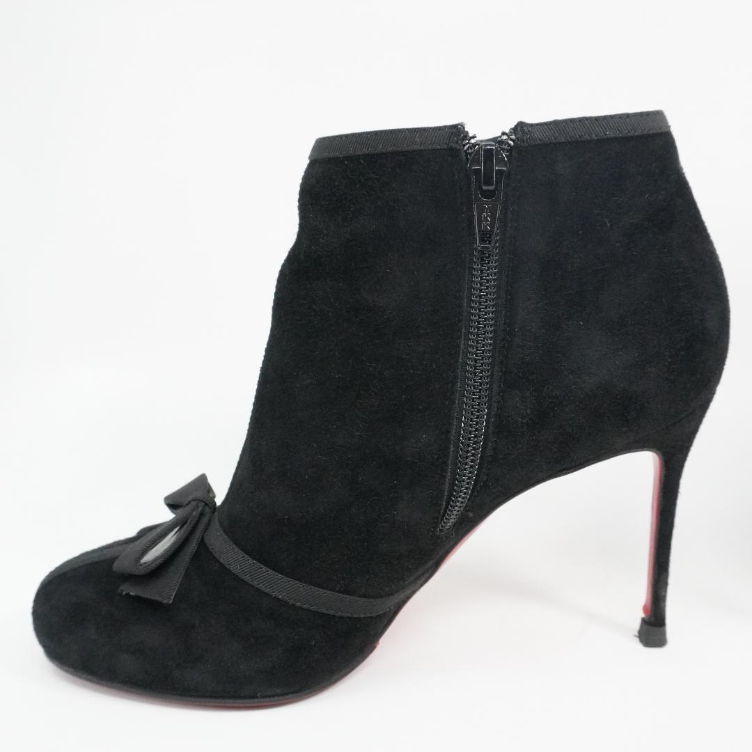 ルブタン 23cm 黒スエードリボン付きブーティ バレンタインデー最適