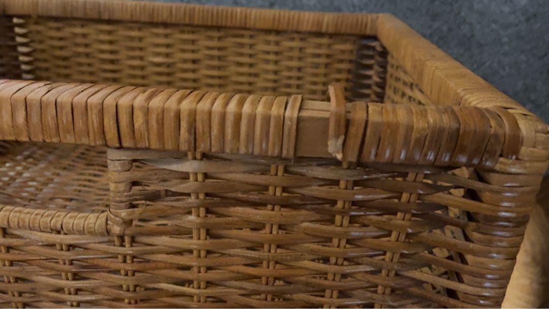 籐製 5段ラック収納ボックス アンティーク 送料元払い(直接引取-¥8,600)