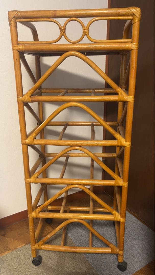 籐製 5段ラック収納ボックス アンティーク 送料元払い(直接引取-¥8,600)