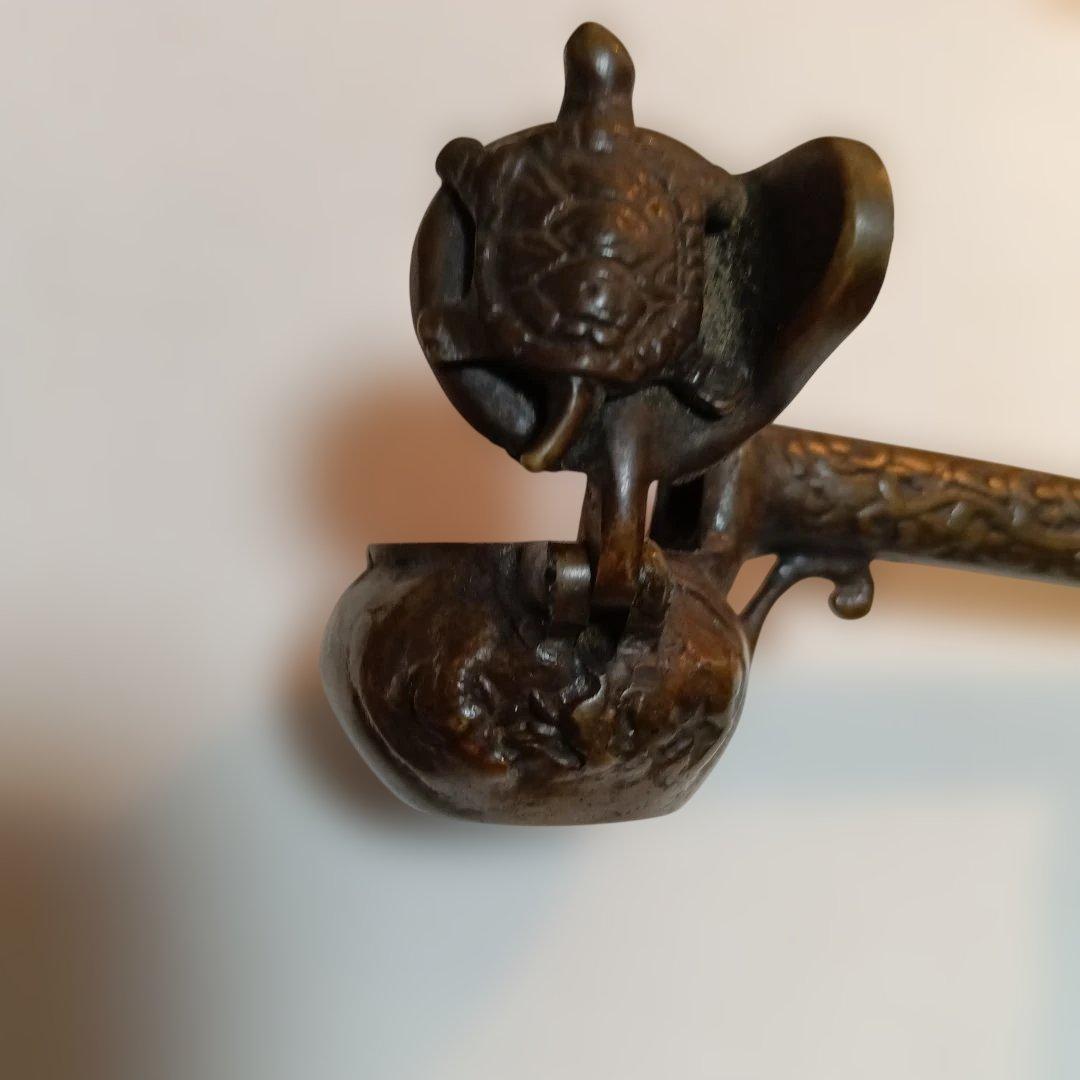 212.金属製 オブジェ 動物彫刻.江戸時代の携帯墨壺筆入れ、極小品、画モチーフ