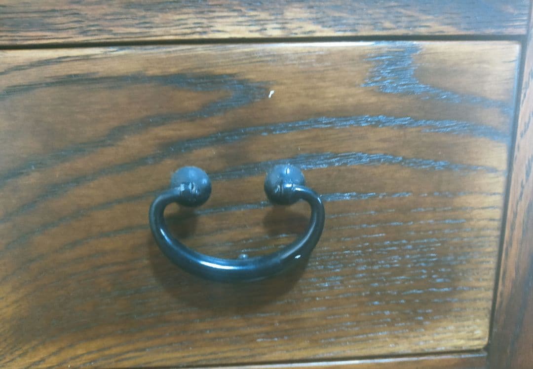 アンティークタモの木製 格子のデザイン 水屋 5引き出し