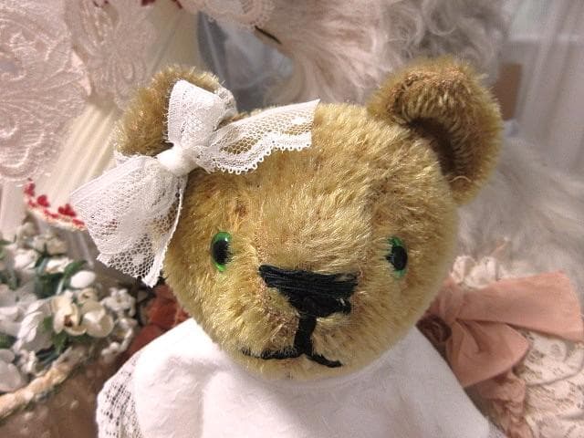 丁寧な造りの秀逸ベアさん■　アンティークベア　テディベア　■お供のパニエ