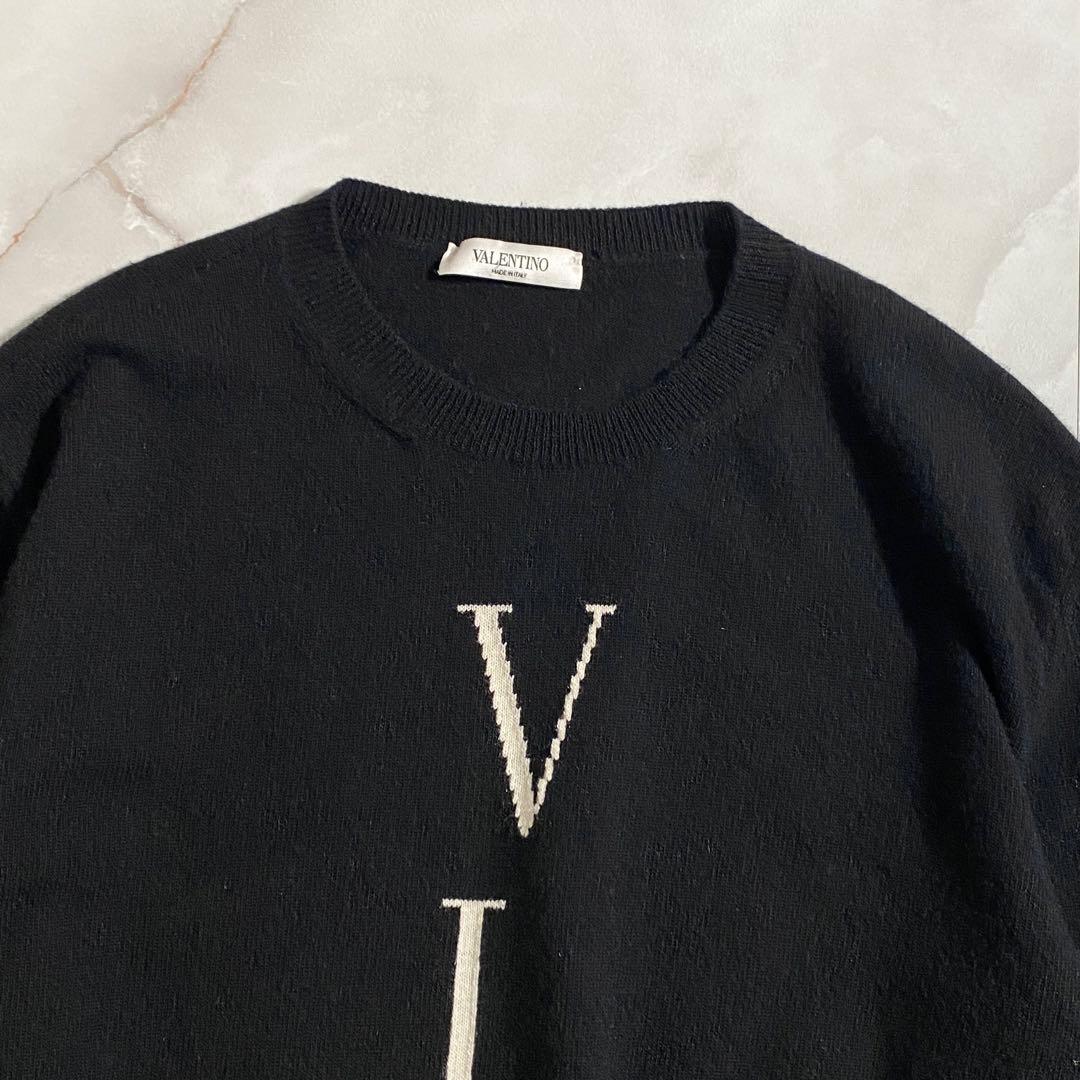 A18554 美品 ヴァレンティノ ウールカシミヤ VLTNロゴニット 黒 M