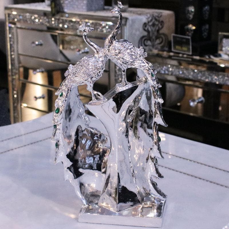 シルバー孔雀 ピーコック オブジェ 卓上インテリア 143-138-040