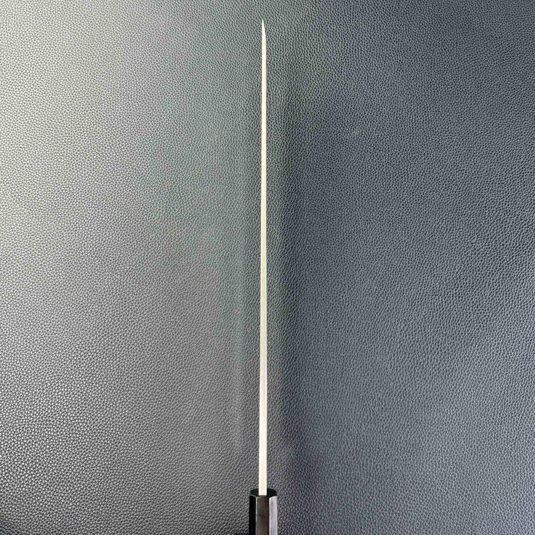 9727新品ダマスカス 先丸包丁 尺一 渦潮紋105層 黒檀黒水牛白三本巻八角柄