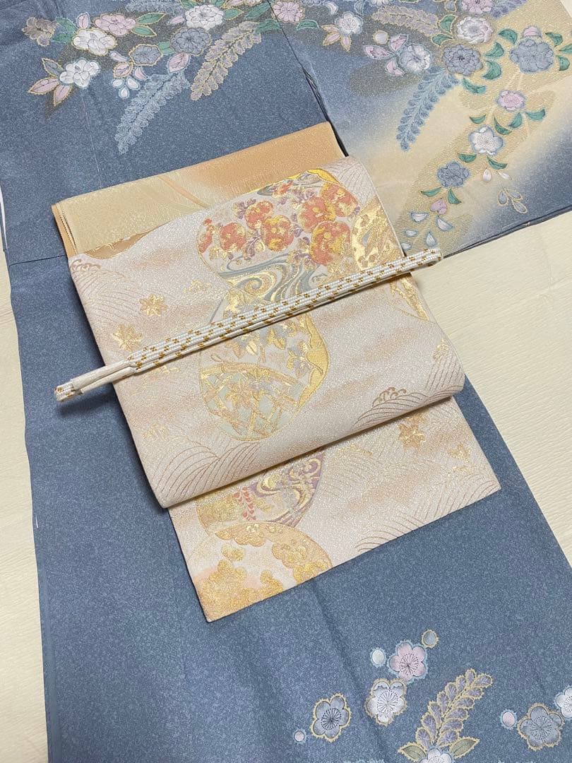 訪問着フルセット　辻ヶ花　金彩　丹後ちりめん　正絹　しつけ糸付　貝合わせ　結婚式