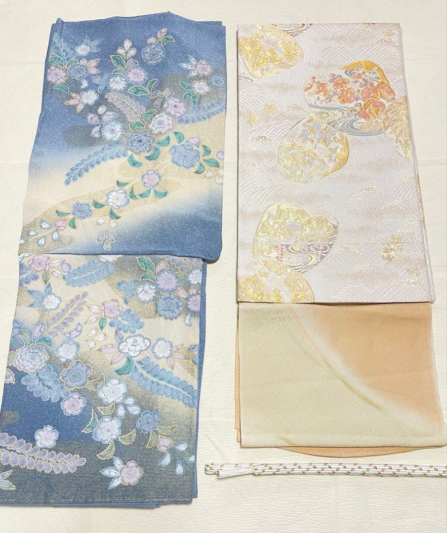 訪問着フルセット　辻ヶ花　金彩　丹後ちりめん　正絹　しつけ糸付　貝合わせ　結婚式