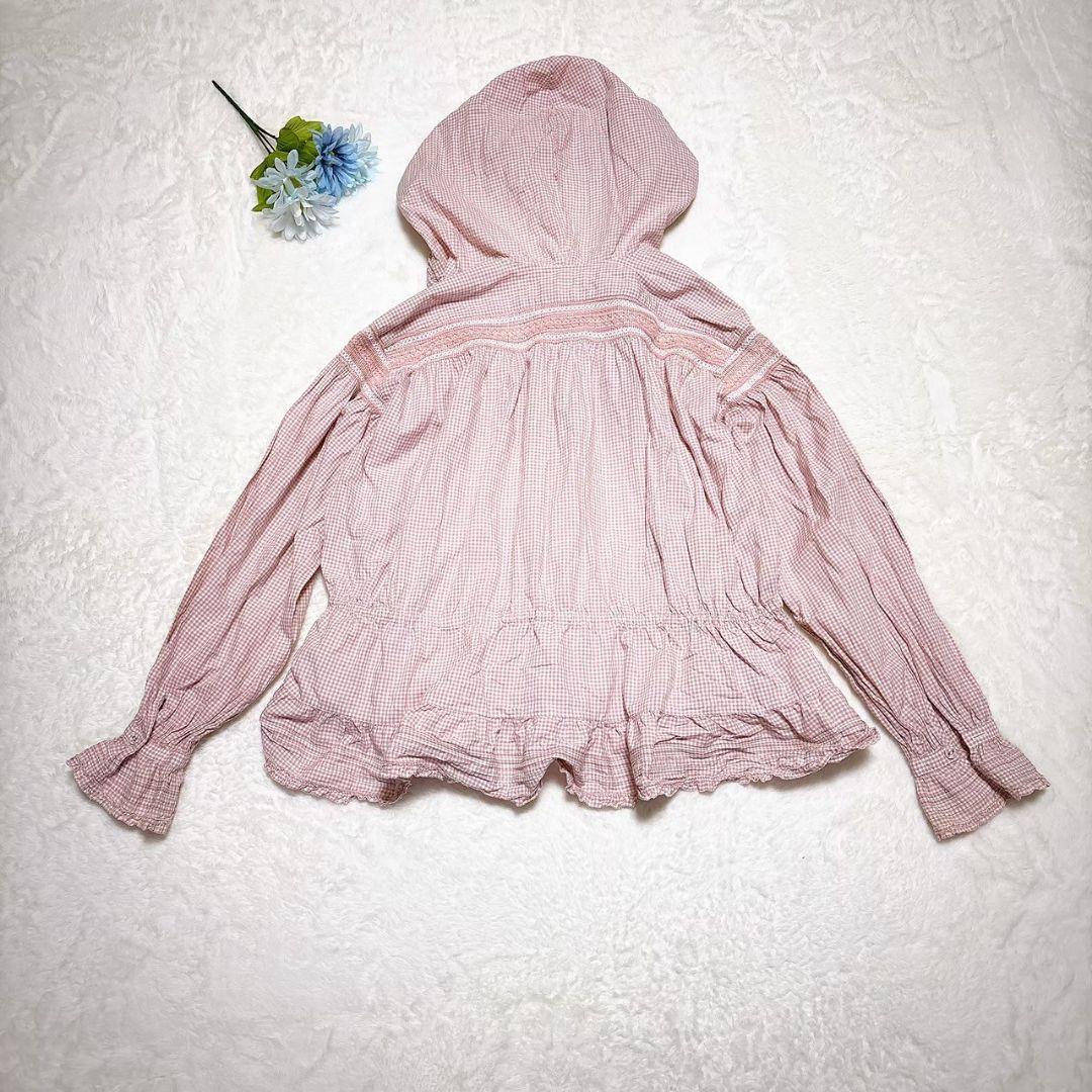 ピンクハウス　PINK HOUSE　ギンガムチェック　フリル　ブラウス　フード