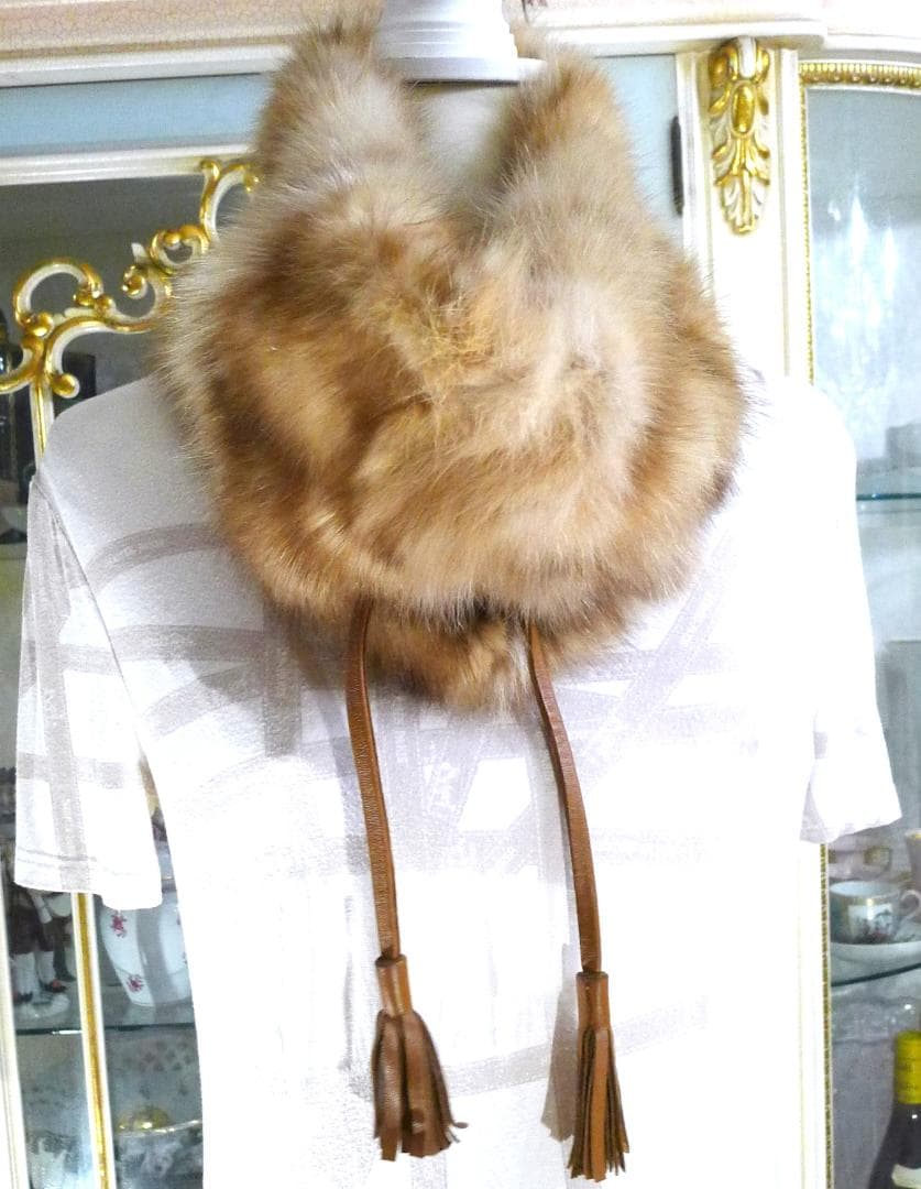 【RACHELdePARIS】ゴールデンセーブルレザーストリングス付スヌード美品