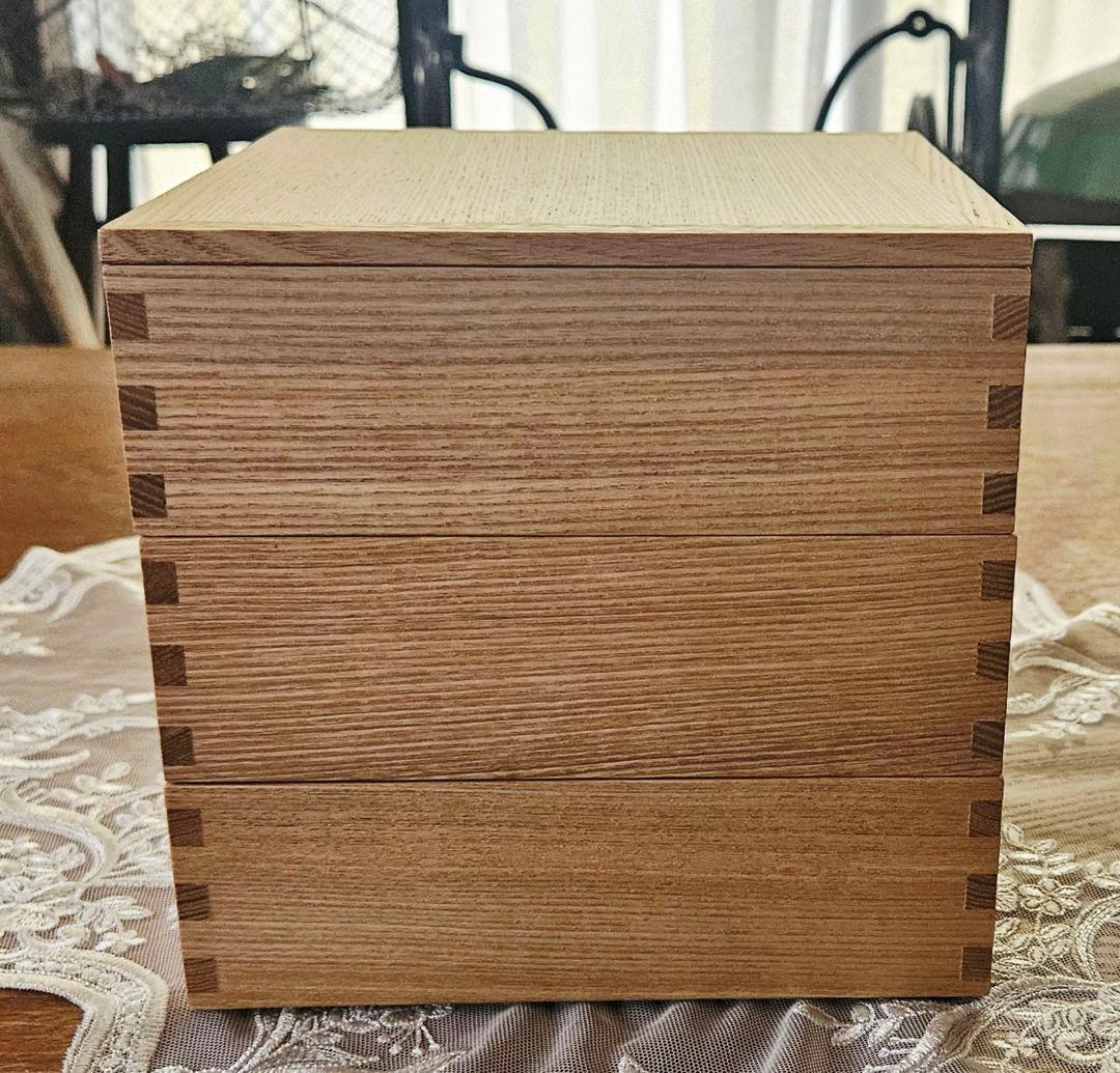 松屋漆器店 木製 タモ 三段重 6寸 内朱 新品