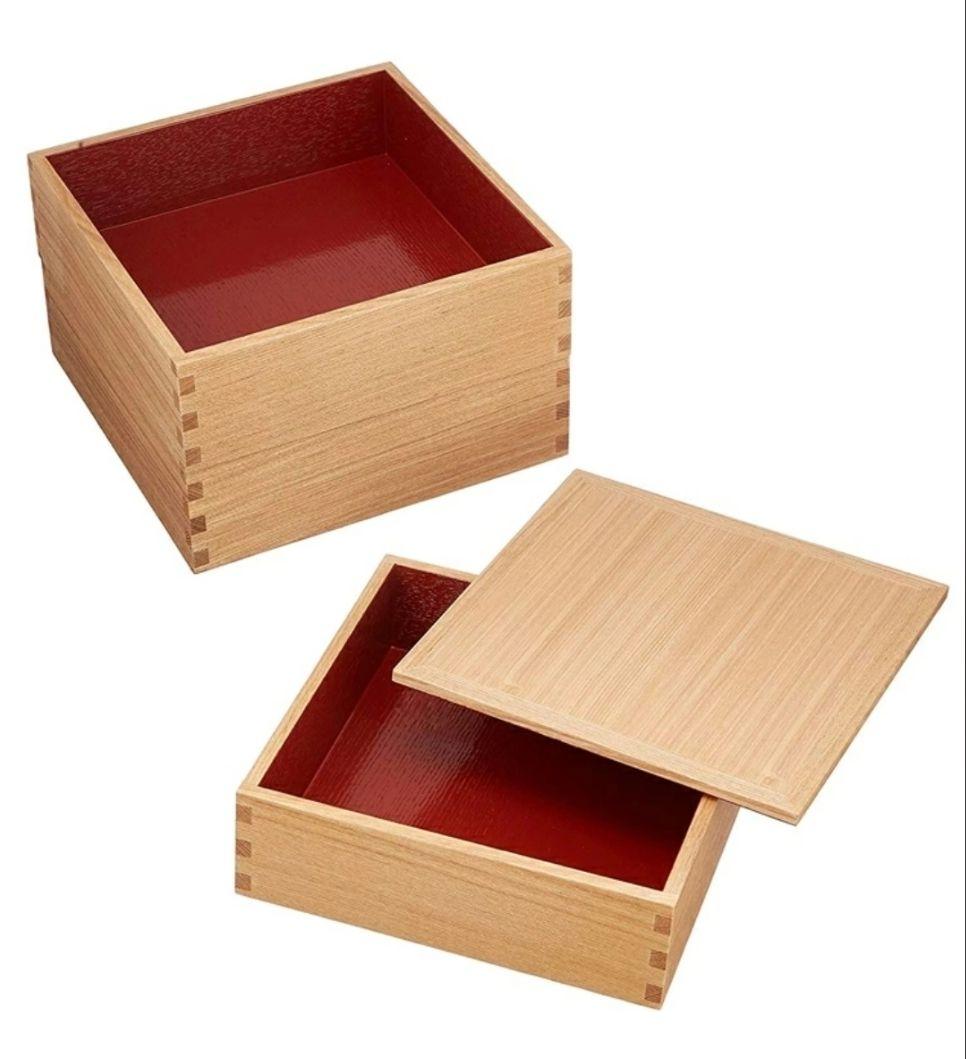 松屋漆器店 木製 タモ 三段重 6寸 内朱 新品