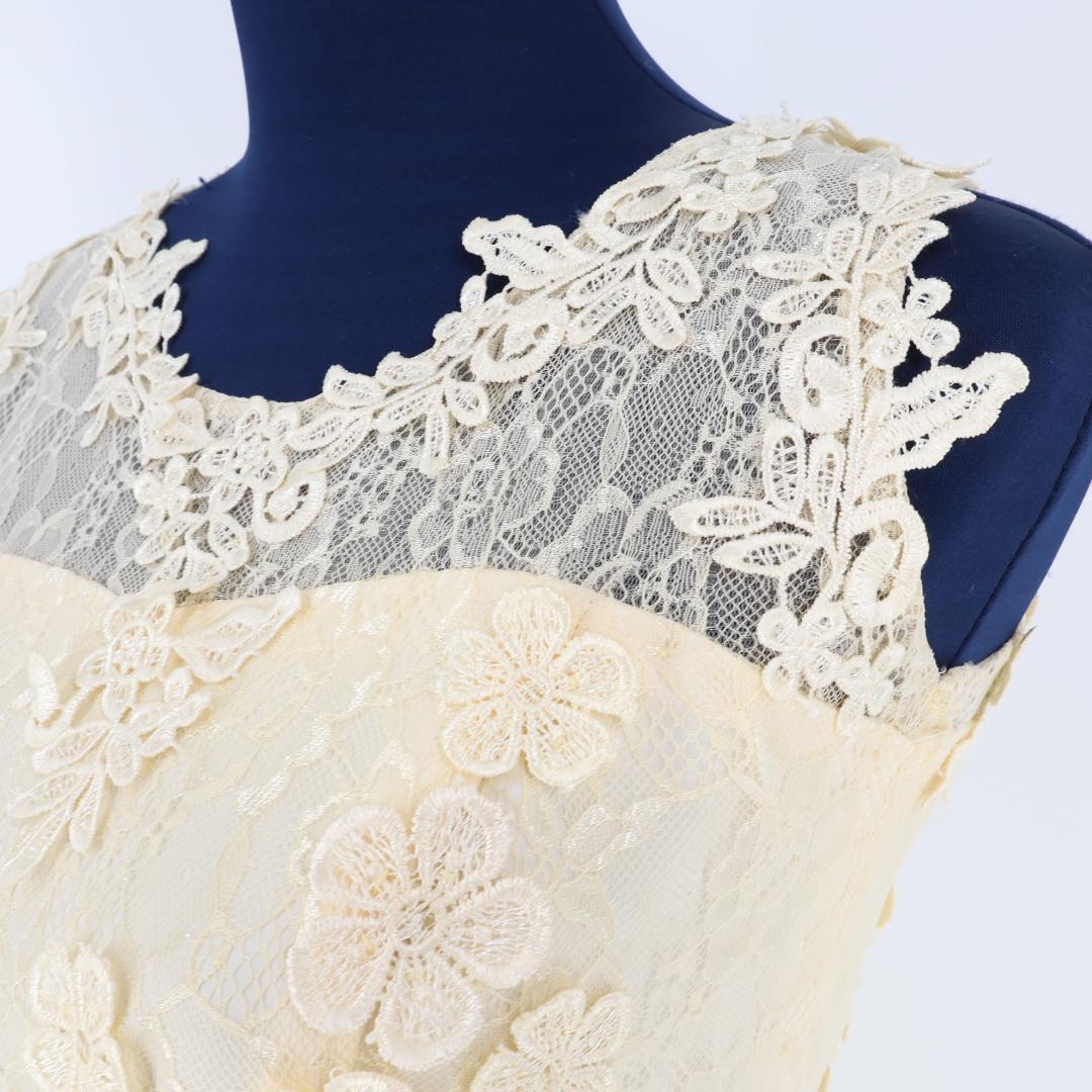 【美品 社交ダンス衣装】アイボリー ワンピースドレス レース フリル