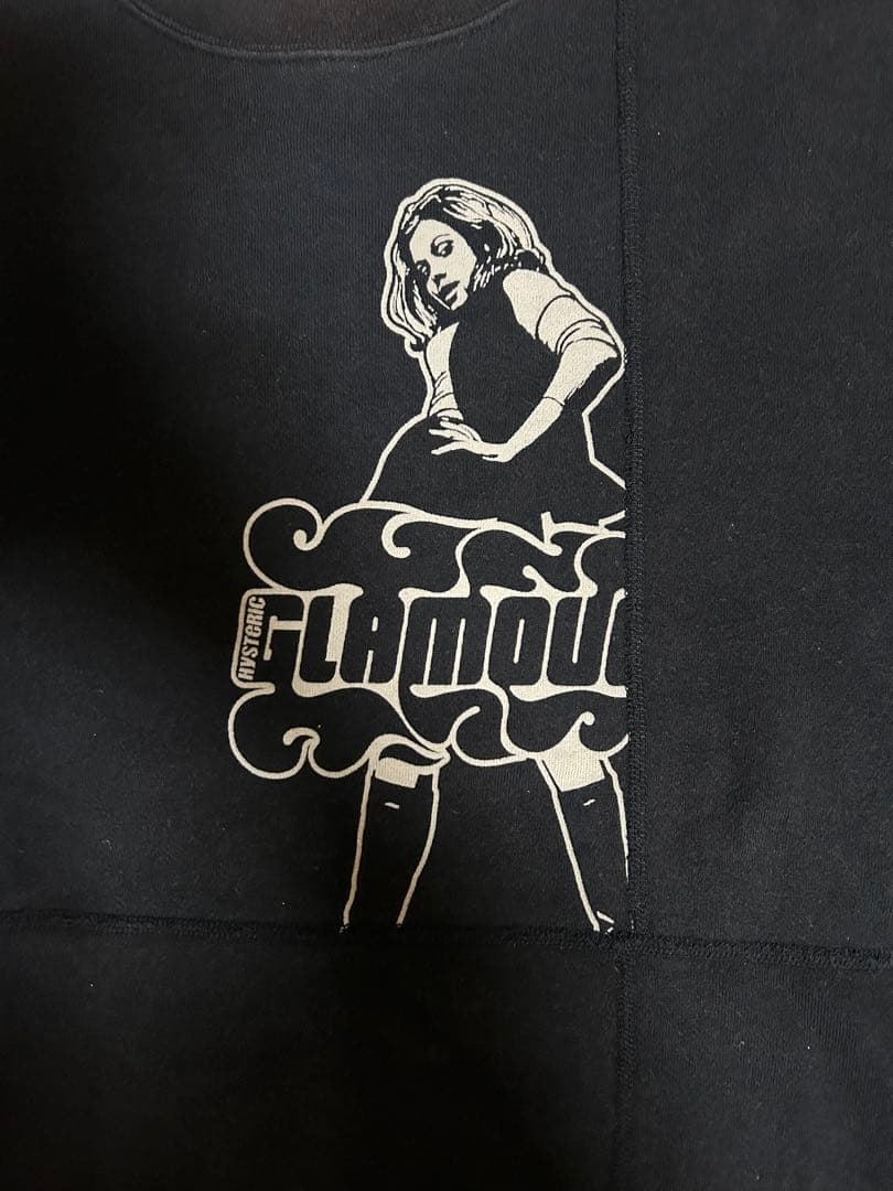 ヒステリックグラマー　FLAMOU 女性イラスト ブラックスウェット