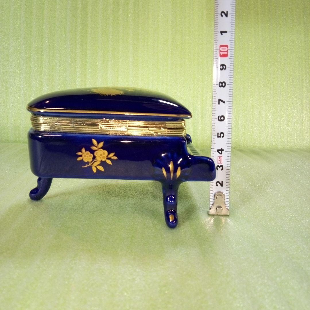 青いピアノ型オルゴール　花柄　KATO KOGEI　グリーンスリーブス　レア