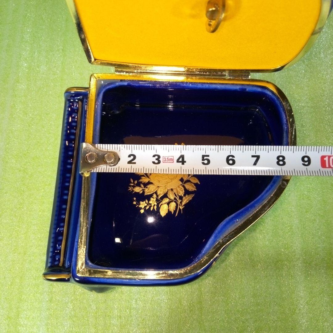 青いピアノ型オルゴール　花柄　KATO KOGEI　グリーンスリーブス　レア