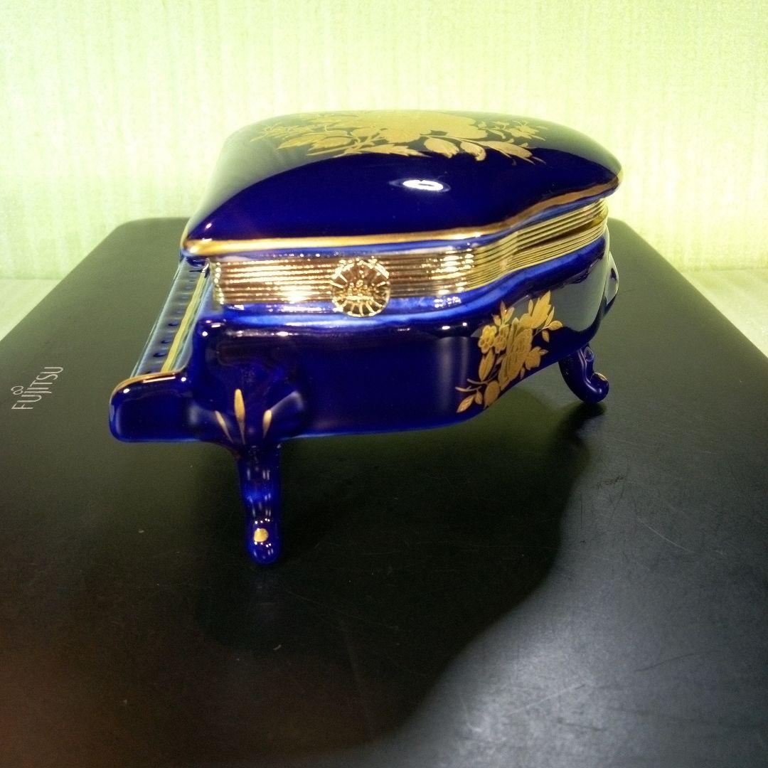 青いピアノ型オルゴール　花柄　KATO KOGEI　グリーンスリーブス　レア