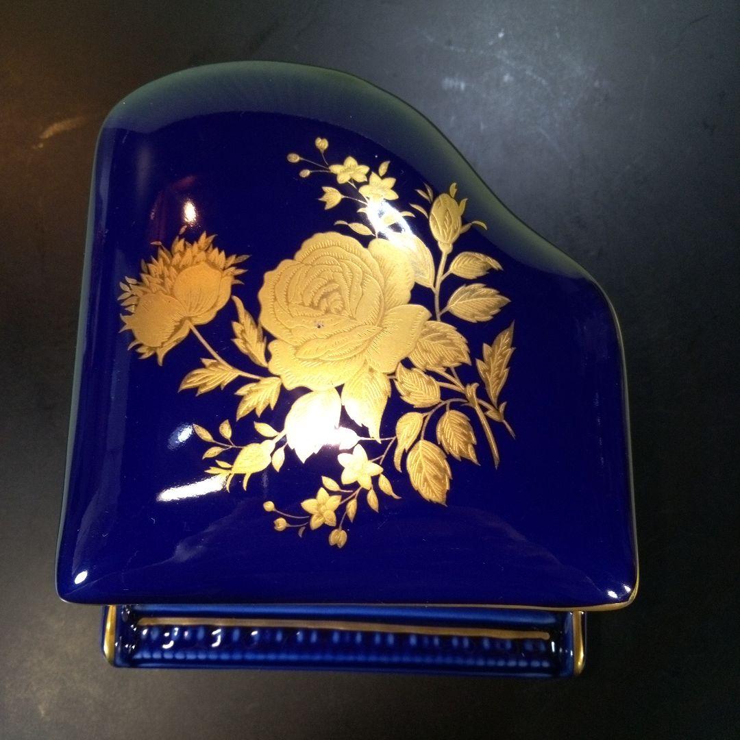 青いピアノ型オルゴール　花柄　KATO KOGEI　グリーンスリーブス　レア