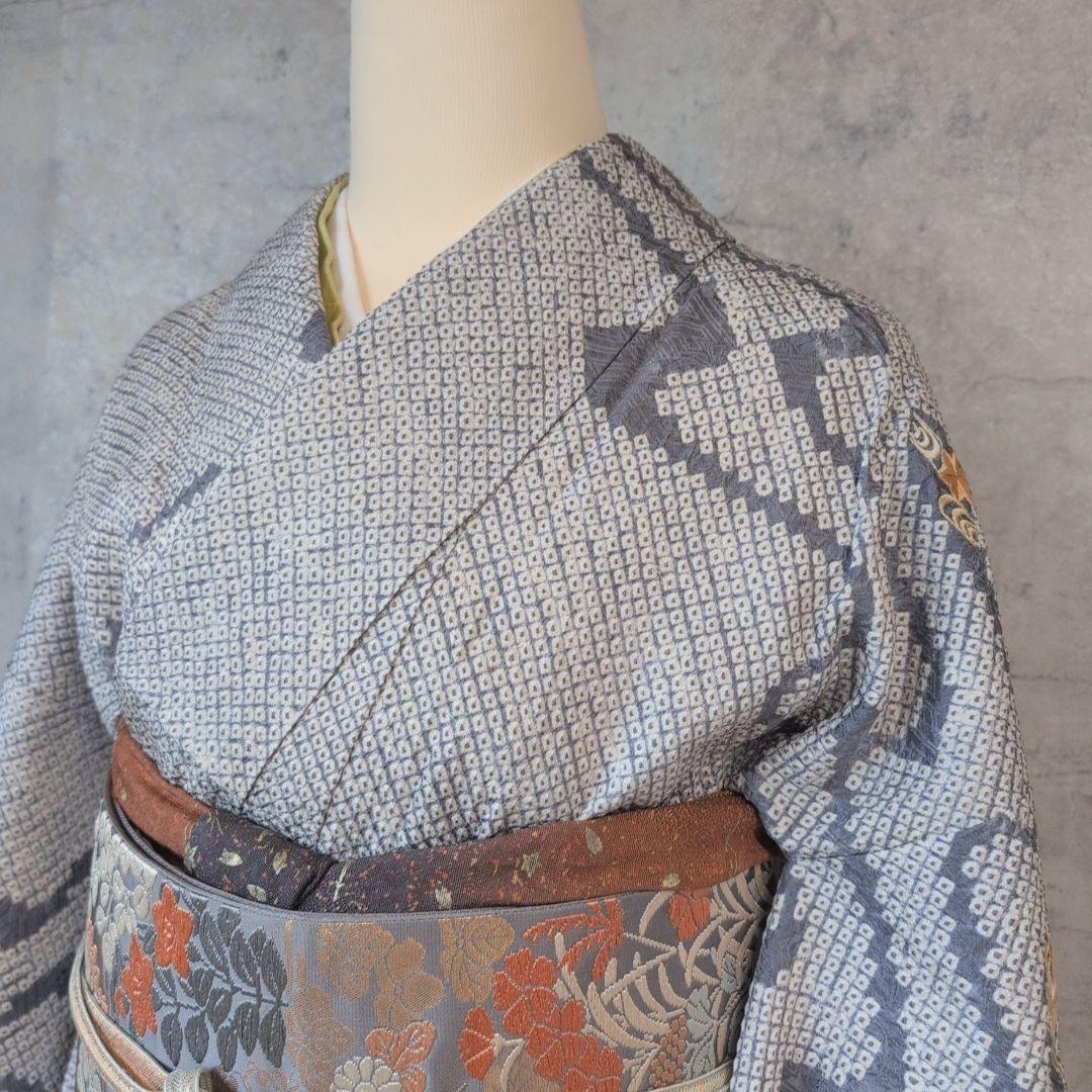 訪問着　フルセット　着物　正絹　総絞り　刺繍　紅葉　流水　水色　F2