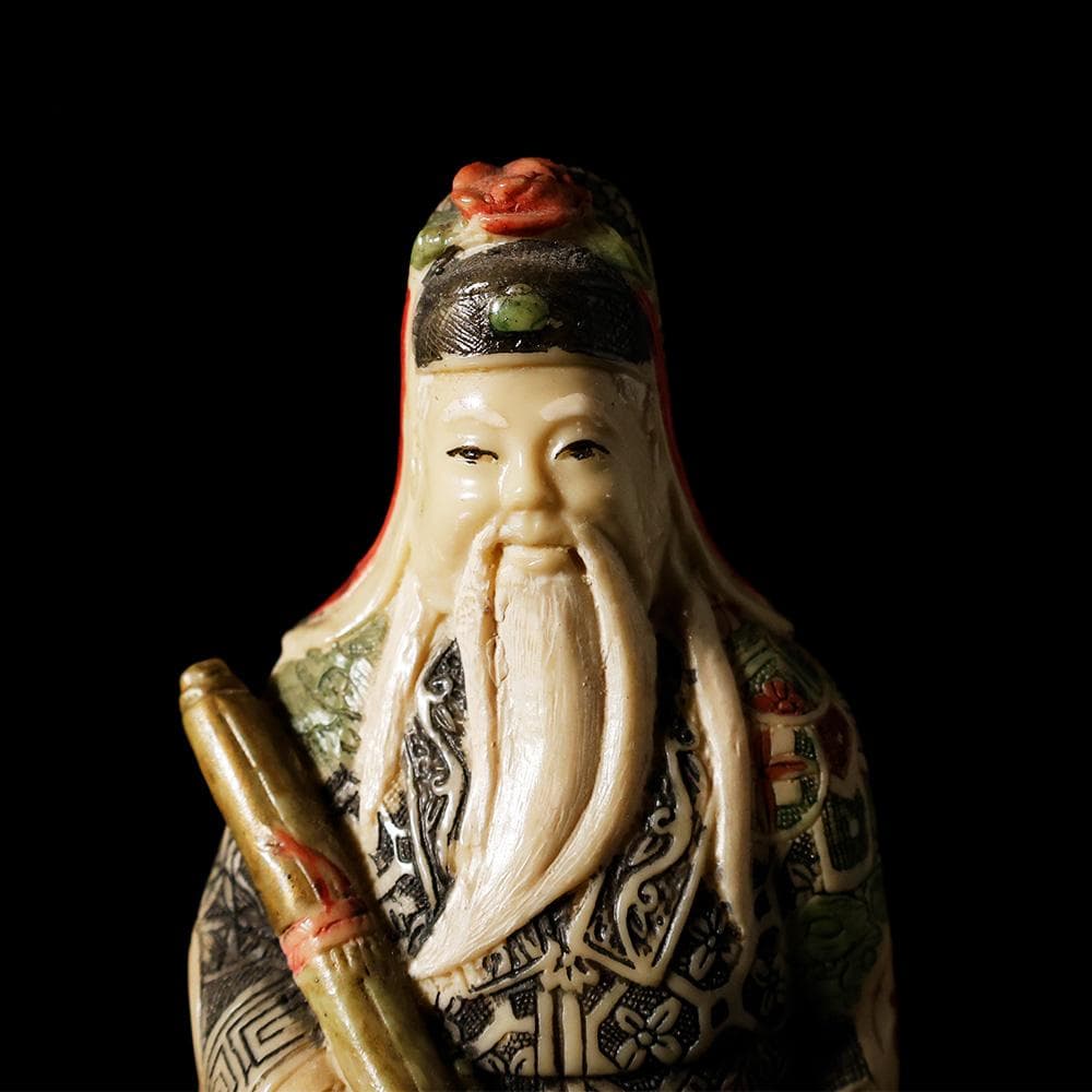 マンモスの牙風　賢人　精密色彩　桃寿　東洋彫刻　仏像　中国　古玩　美術品　七福神