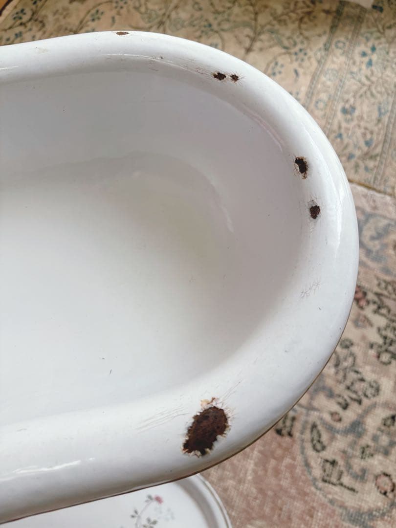 ありんこ❣️アンティーク　ホーローベビーバス　野バラ柄　蓋つき　希少❣️