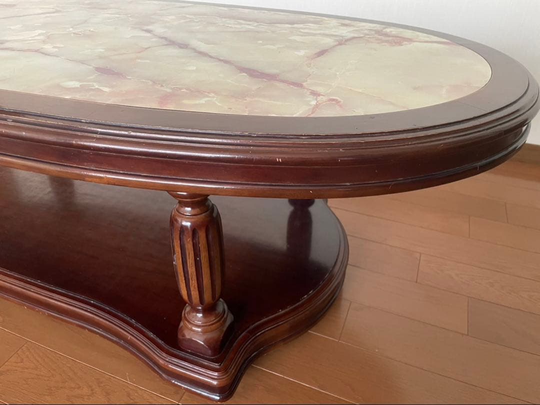 old karimoku オールドカリモク オーバル型ローテーブル　大理石調