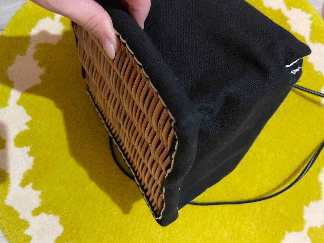 ebagos かご袋ショルダー　 防水キャンバス×紅籐 BLACK