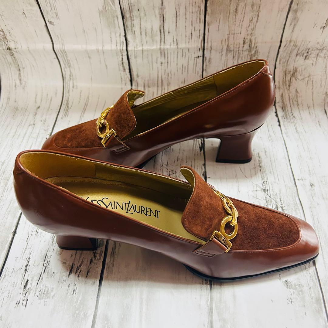 Yves Saint Laurent スエードとレザーブラウンローファー23㎝