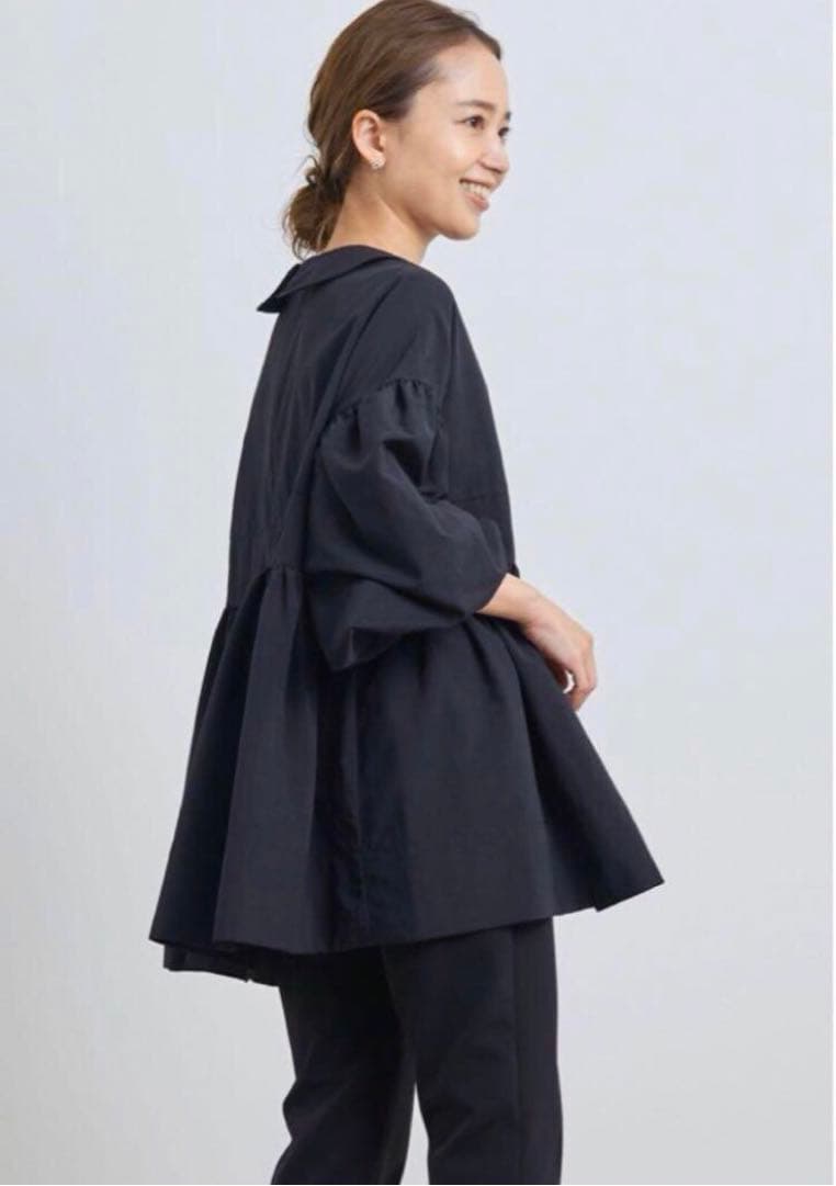 ヨリ yori フラットカラーティアードブラウス　 ネイビー