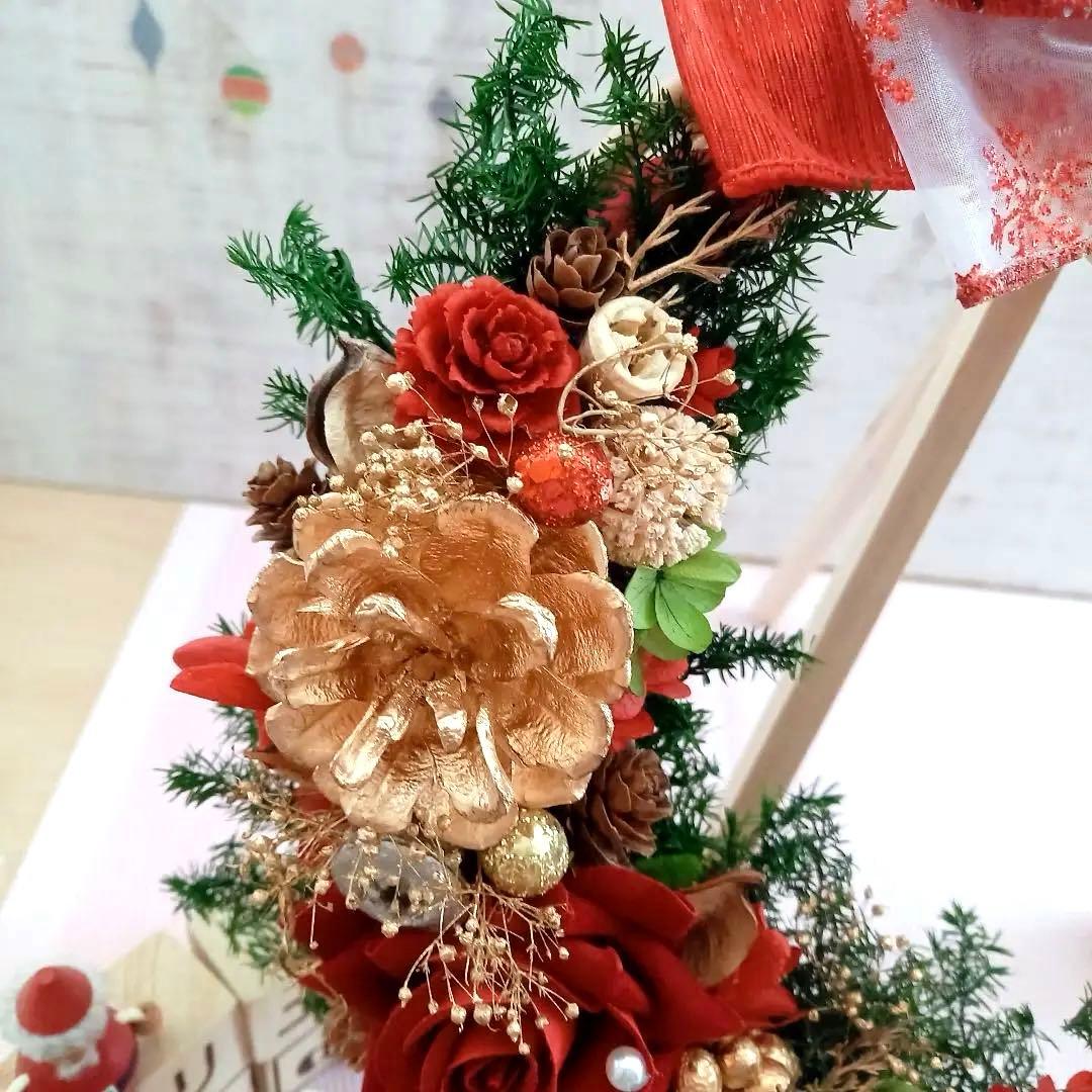 No127 どぉーんと大きめ❤︎赤バラと木の実のキラキラクリスマスリース
