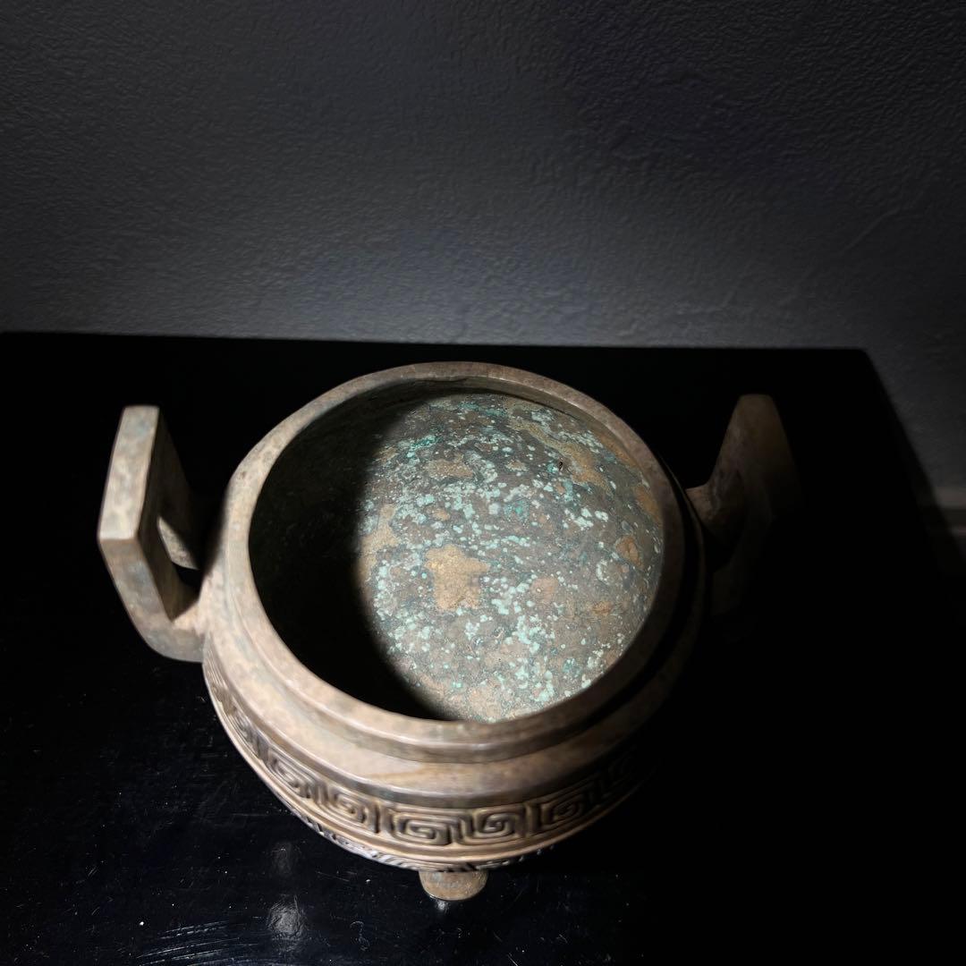 【骨董品】三足沖天耳香炉　銅製