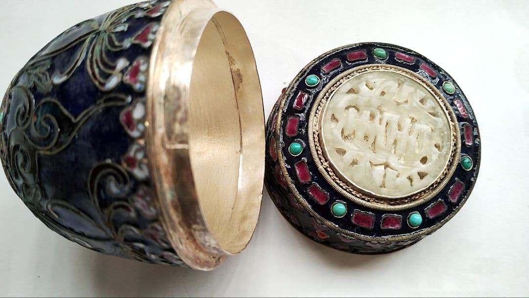 中国美術 銀七宝花文棗 青棗　青い小物入　ジュエリーボックス　箱もの