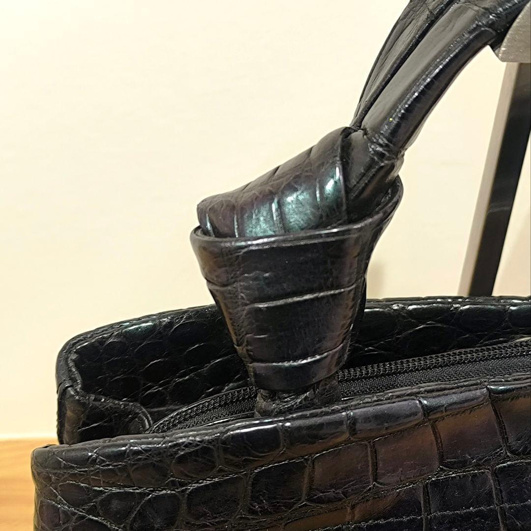 【クロコダイル】JRA認定 ワニ皮 ハンドバッグ クロコダイルレザー 本物 黒