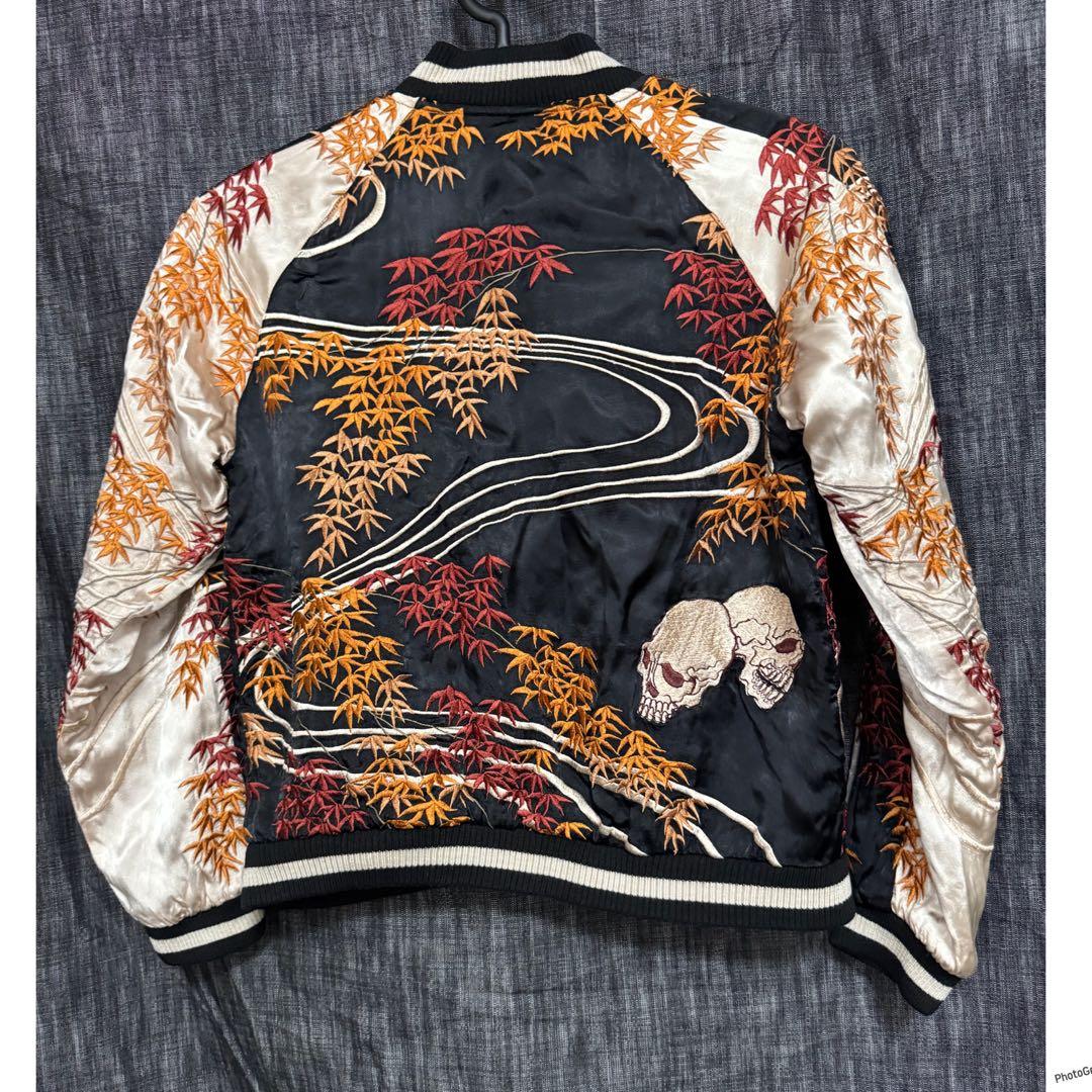 HANATABIGAKUDAN レーヨン　刺繍　骸骨　スカジャン　和柄　紅葉