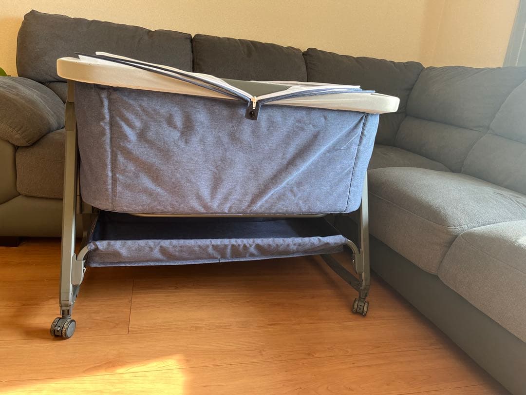 HZDMJ ベビーベッド グレー 星柄マットレス