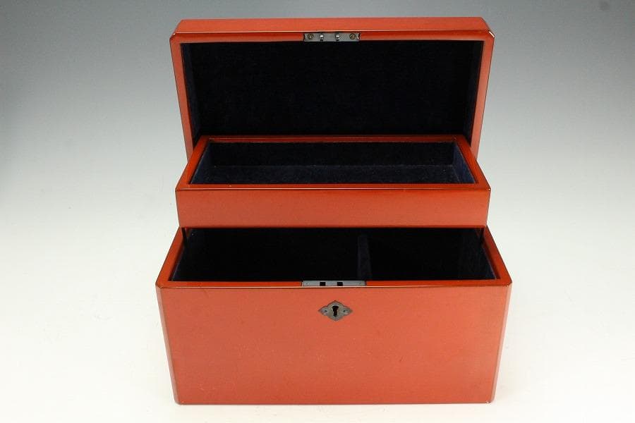 輪島塗 笹蒔絵 朱塗 宝石箱 共箱(K-A417)