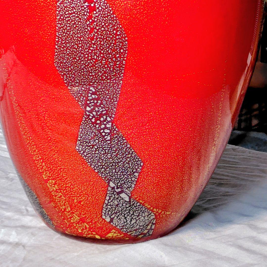 【極美品】琉球ガラス 名工 末吉清一作 大壺 花瓶 共箱・経歴書付 金箔 銀箔