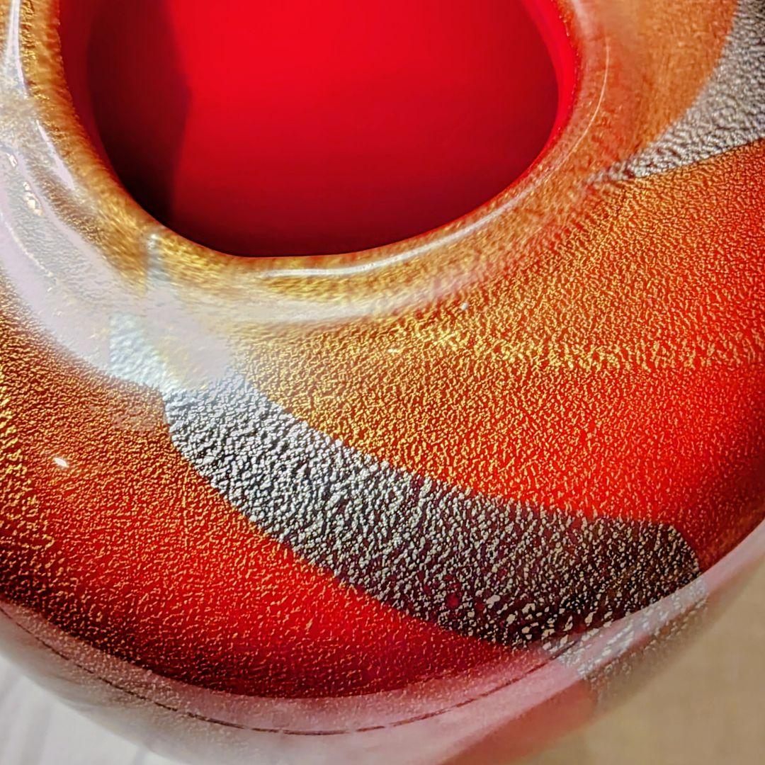 【極美品】琉球ガラス 名工 末吉清一作 大壺 花瓶 共箱・経歴書付 金箔 銀箔