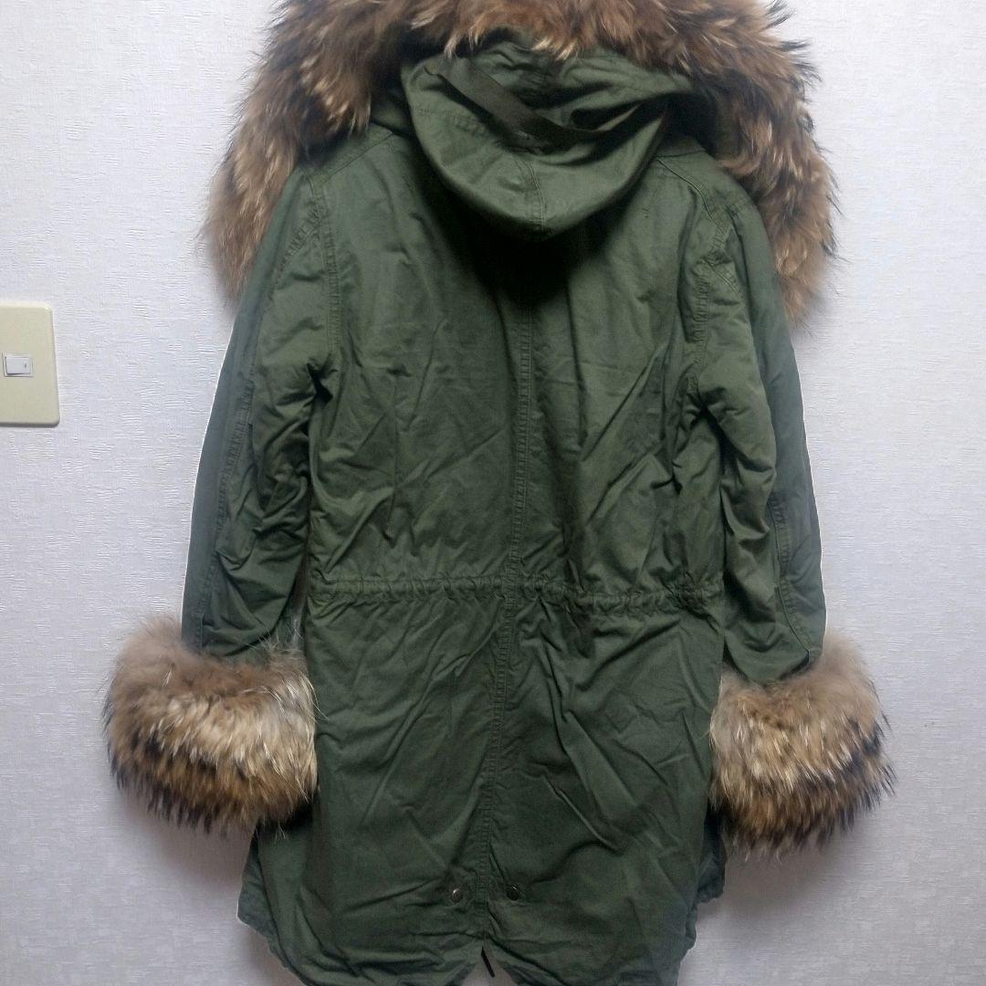 pangji リアルファー フード付きモッズコート オリーブグリーン