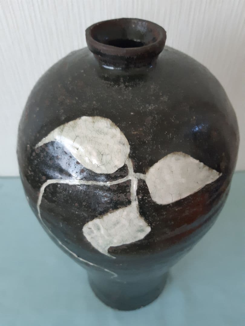 梅瓶 黒高麗 人参葉文 陶器 壺 朝鮮