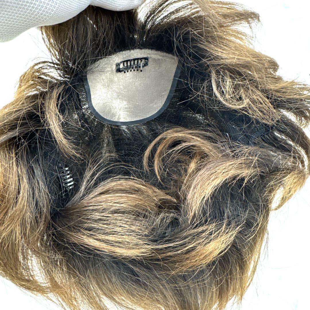 美品 フォンテーヌ 人毛100%フルウィッグ ブラウン系 ウェーブ パーマ